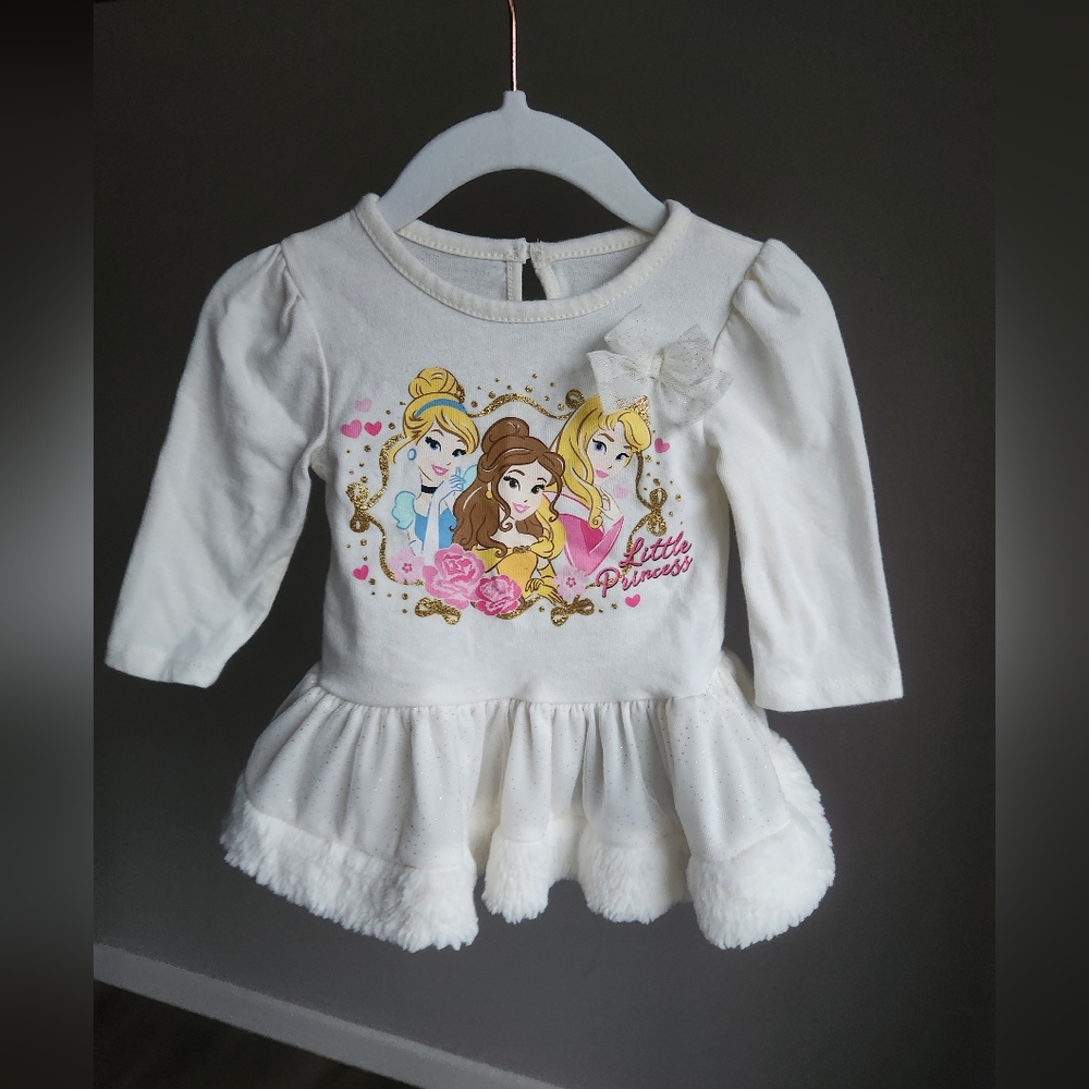 Disney little princess long-sleeve‎ shirt with fur trim size 6-9 months